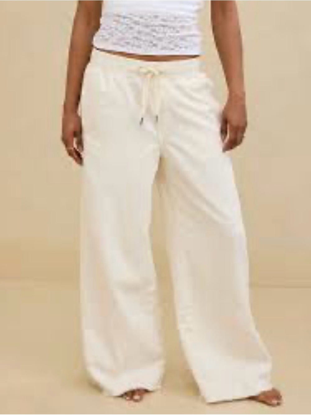 aerie Wide Leg Drawstring Pants in Ivory